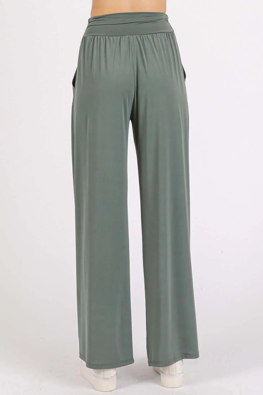 Stretch Banded Waist Wide Leg Pants