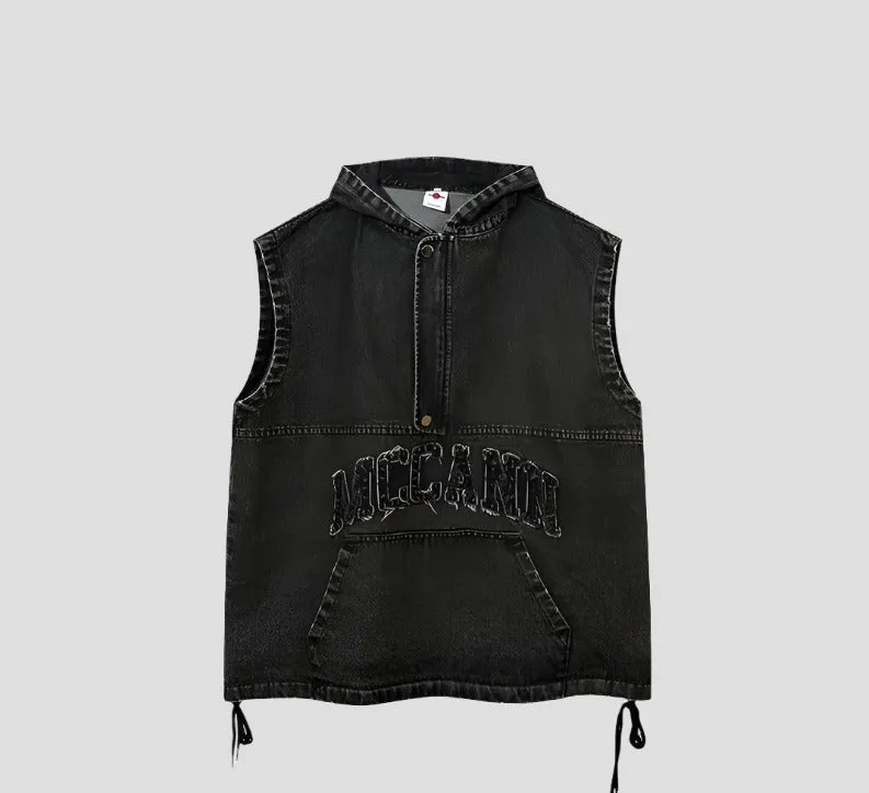 Stylish Hooded Denim Vest