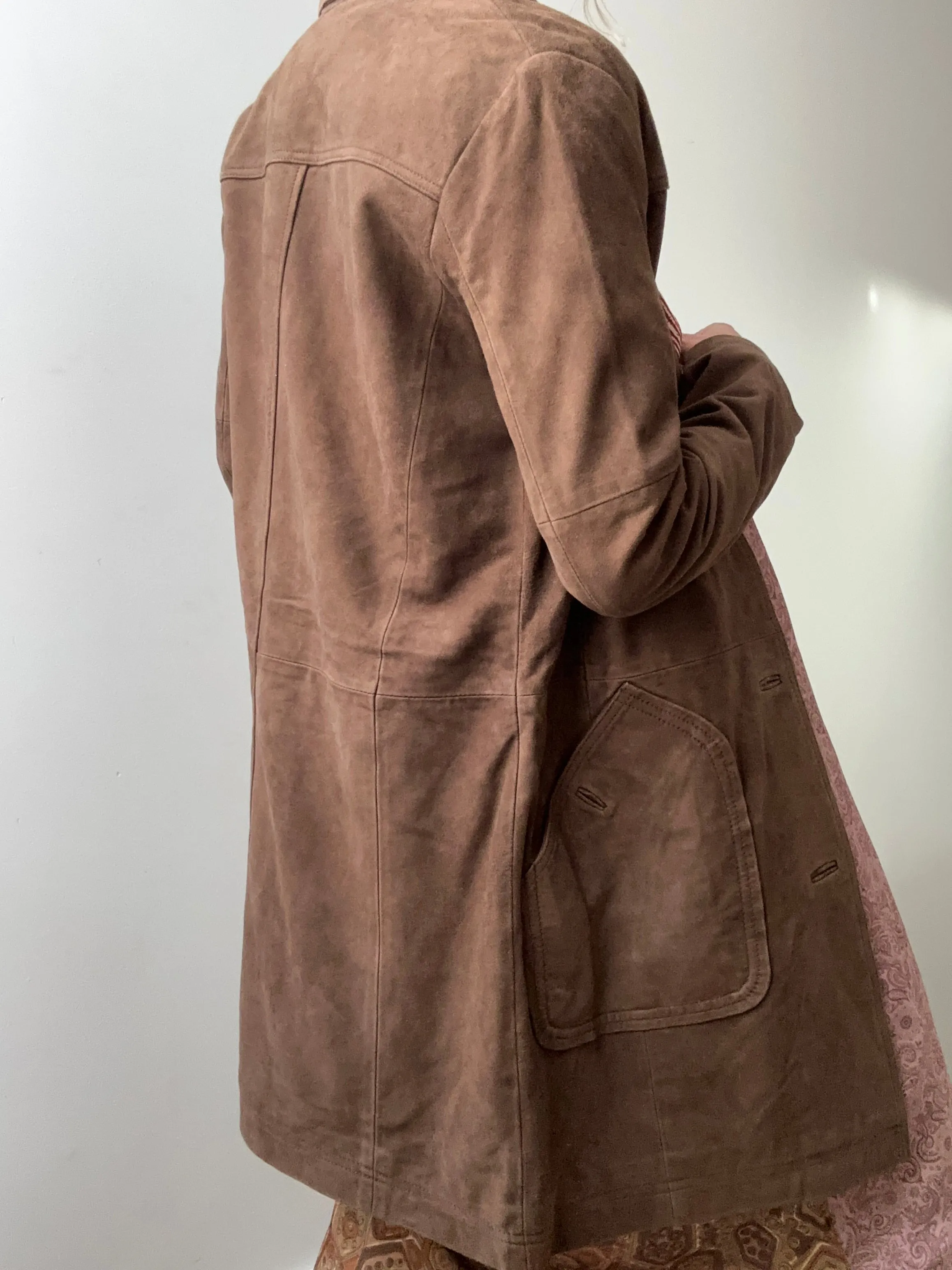 Suede Coat With Pocket Detail