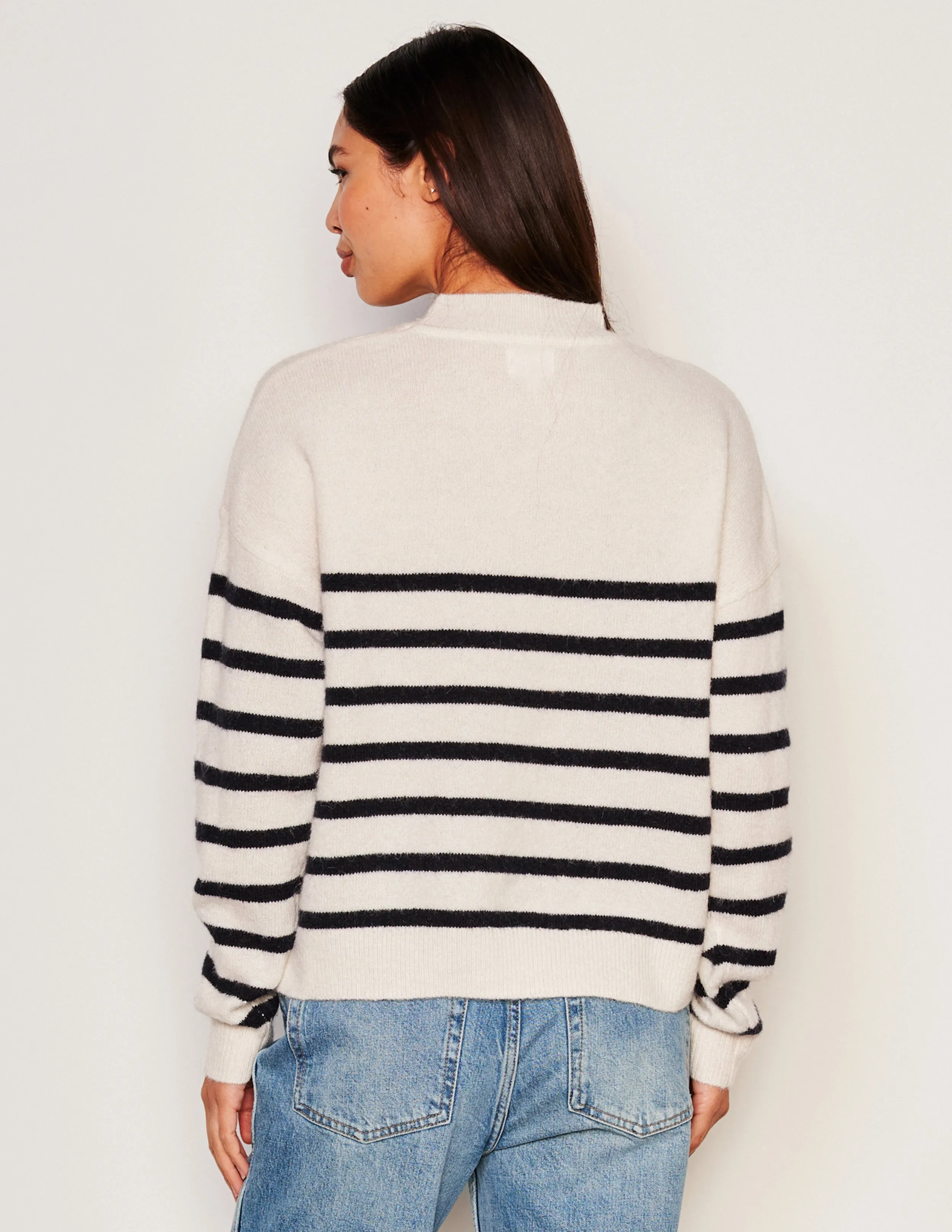 Sundry Stripes Mock Neck Cozy Sweater in Oyster