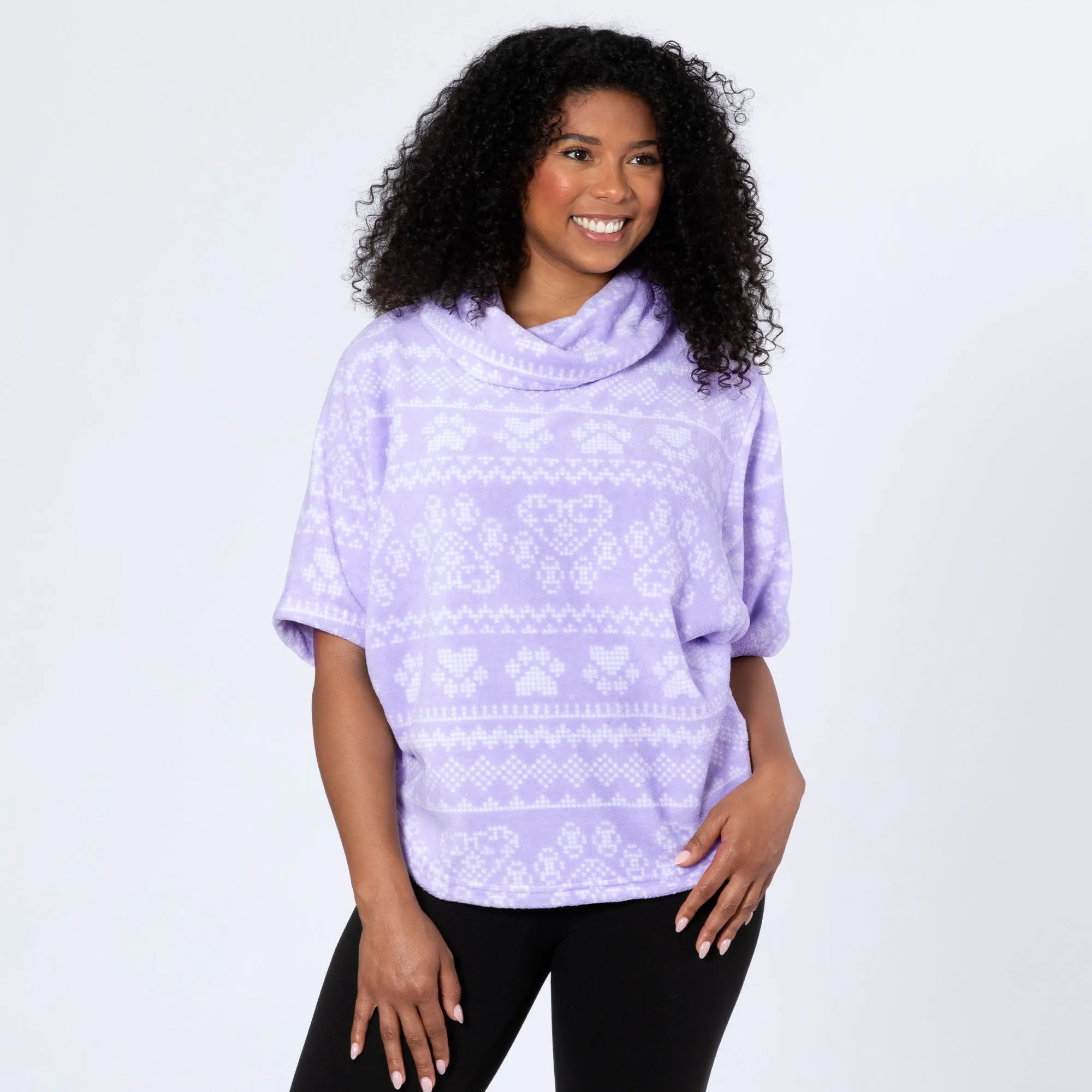 Super Cozy&trade; Needlepoint Heart Paws Cowl Neck Pullover