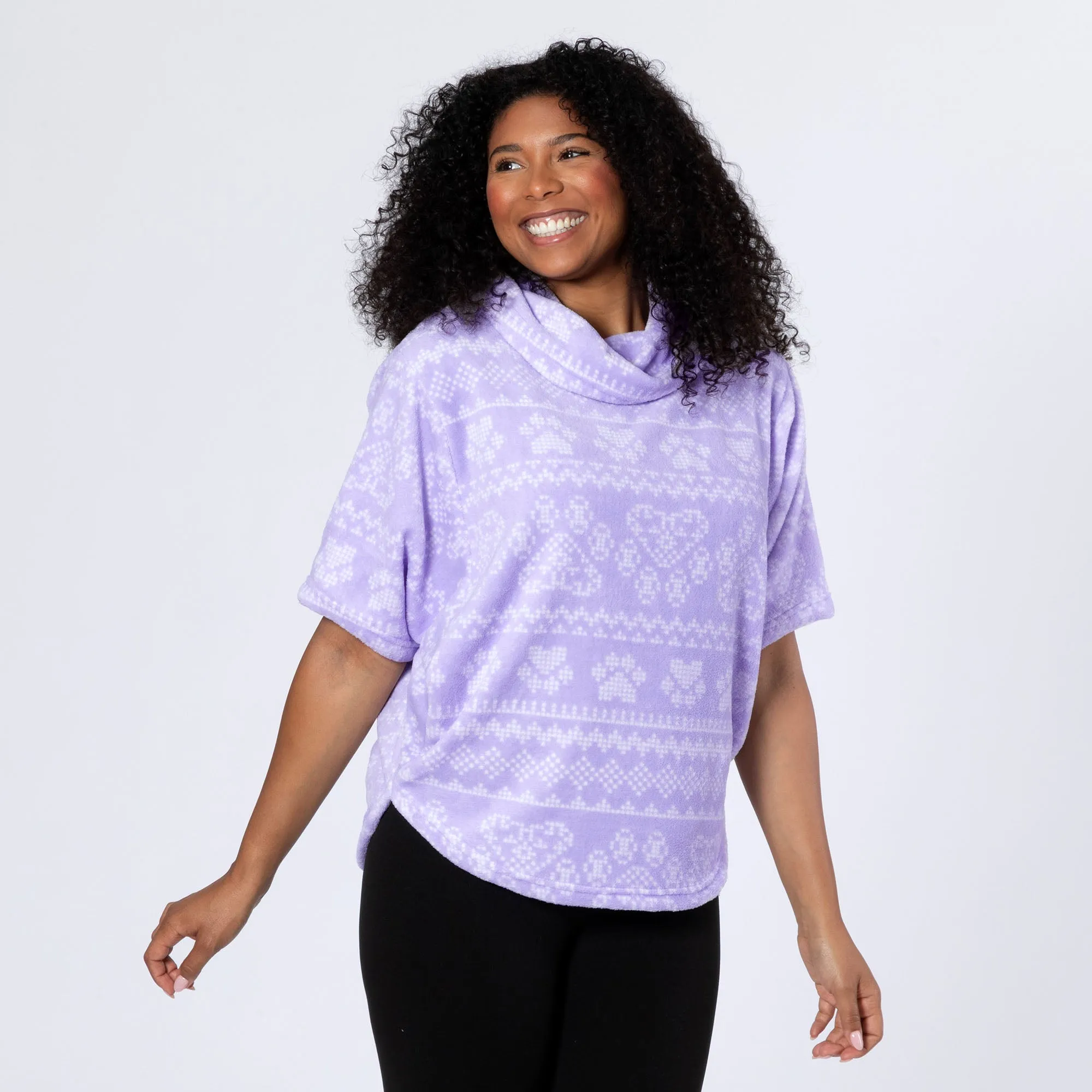 Super Cozy&trade; Needlepoint Heart Paws Cowl Neck Pullover