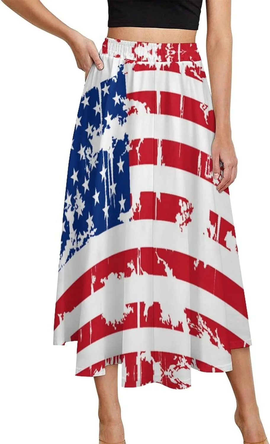 TAIZIYEAH Pleated Midi Skirts for Women Flower Print Casual Half Length Skirt