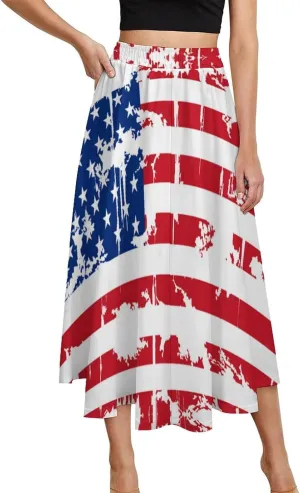 TAIZIYEAH Pleated Midi Skirts for Women Flower Print Casual Half Length Skirt