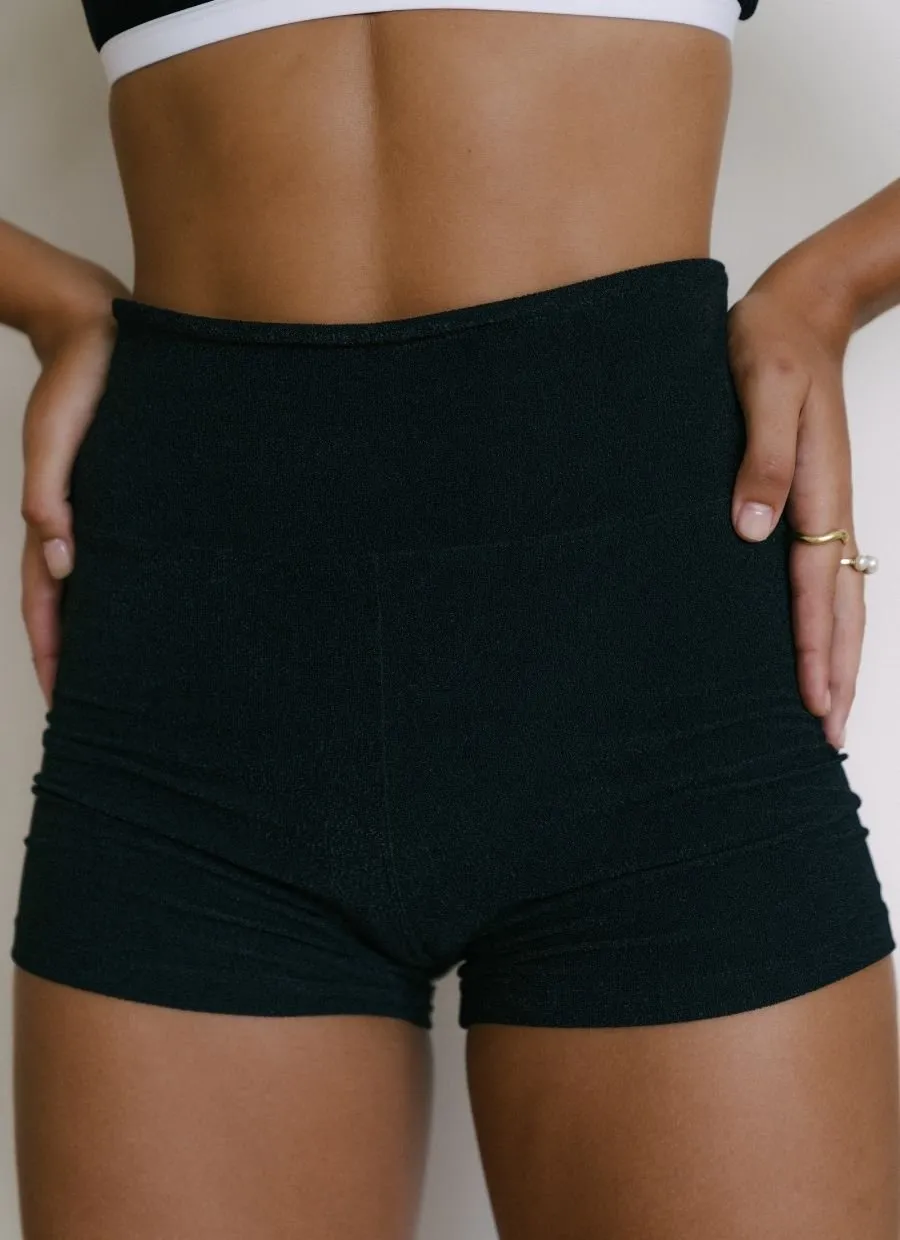 Tara High-Waisted Shorts - Black Terry