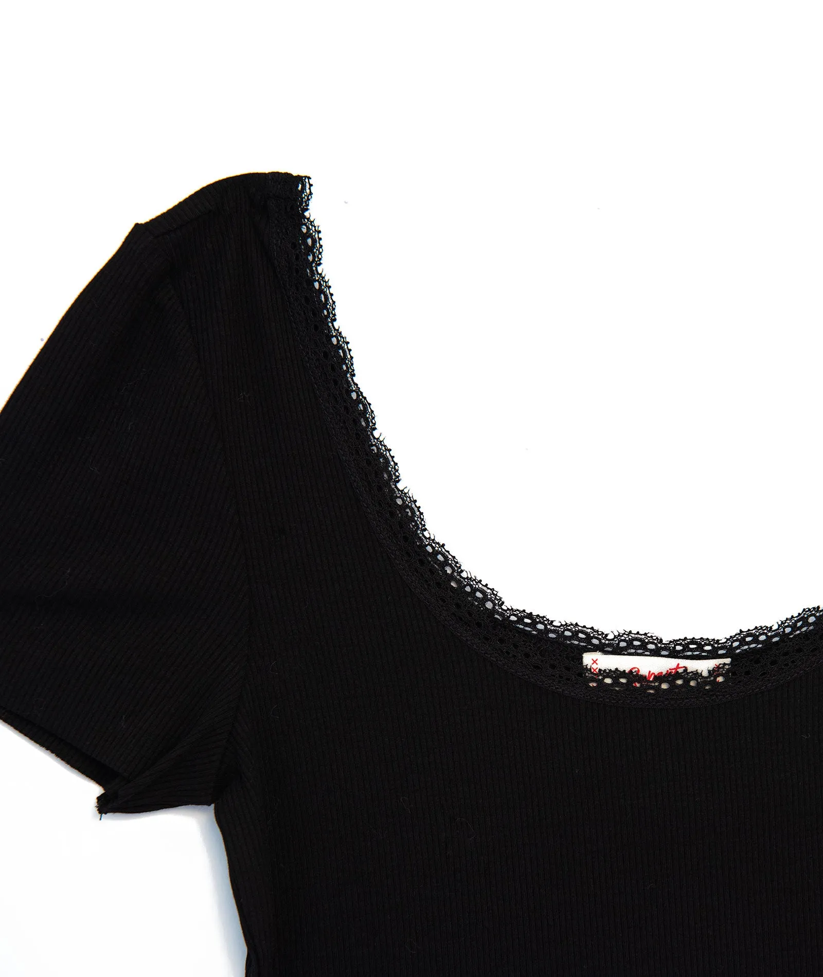 The Gabby Lace Trim Black Tee