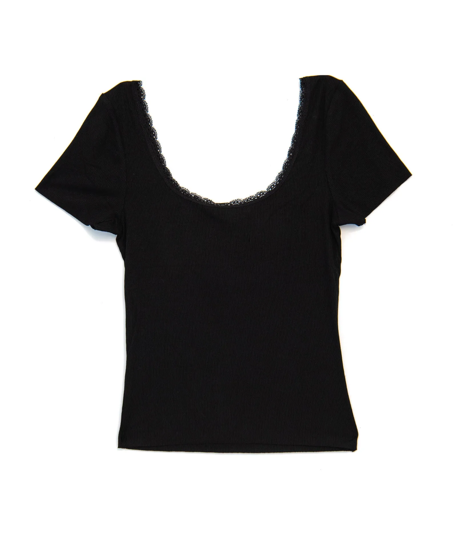 The Gabby Lace Trim Black Tee