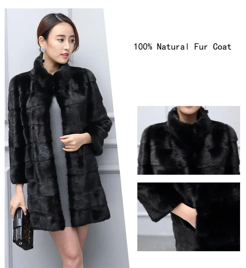 Thick Warm Collar Rabbit Fur Coat Women's Long-sleeve Fashion Jacket  Fur Coat