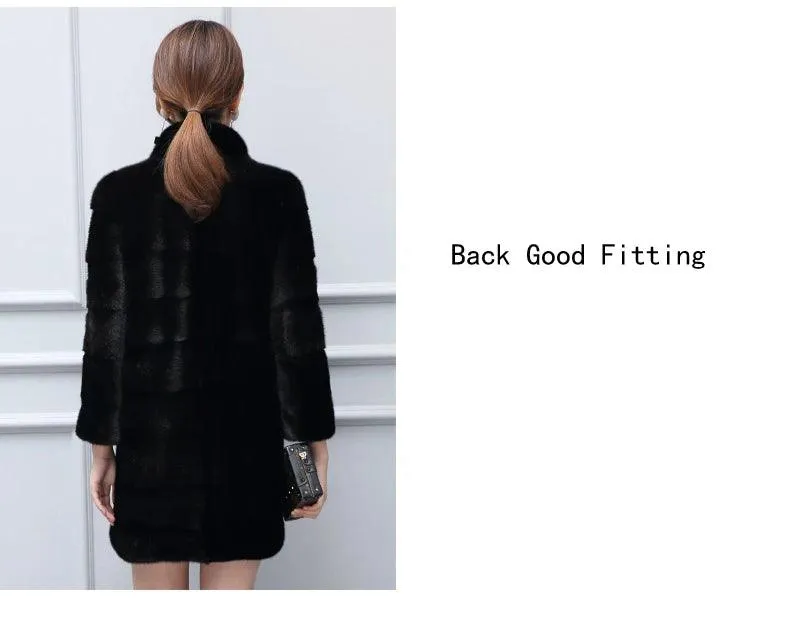 Thick Warm Collar Rabbit Fur Coat Women's Long-sleeve Fashion Jacket  Fur Coat