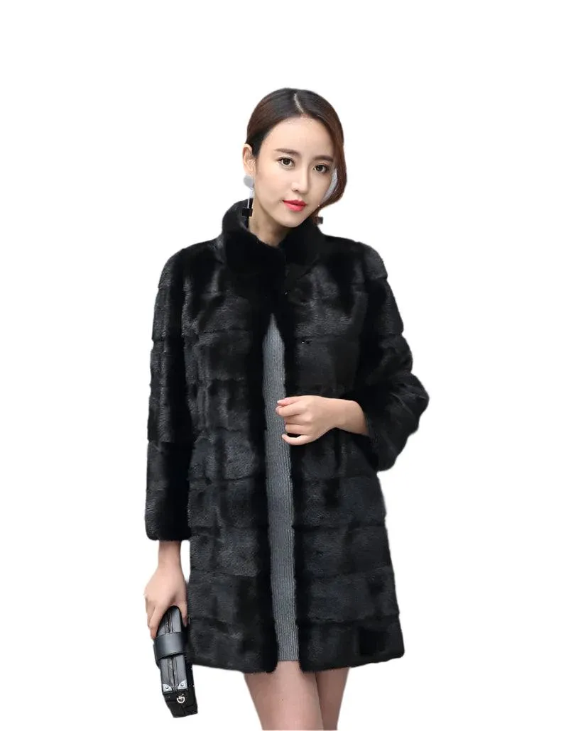 Thick Warm Collar Rabbit Fur Coat Women's Long-sleeve Fashion Jacket  Fur Coat