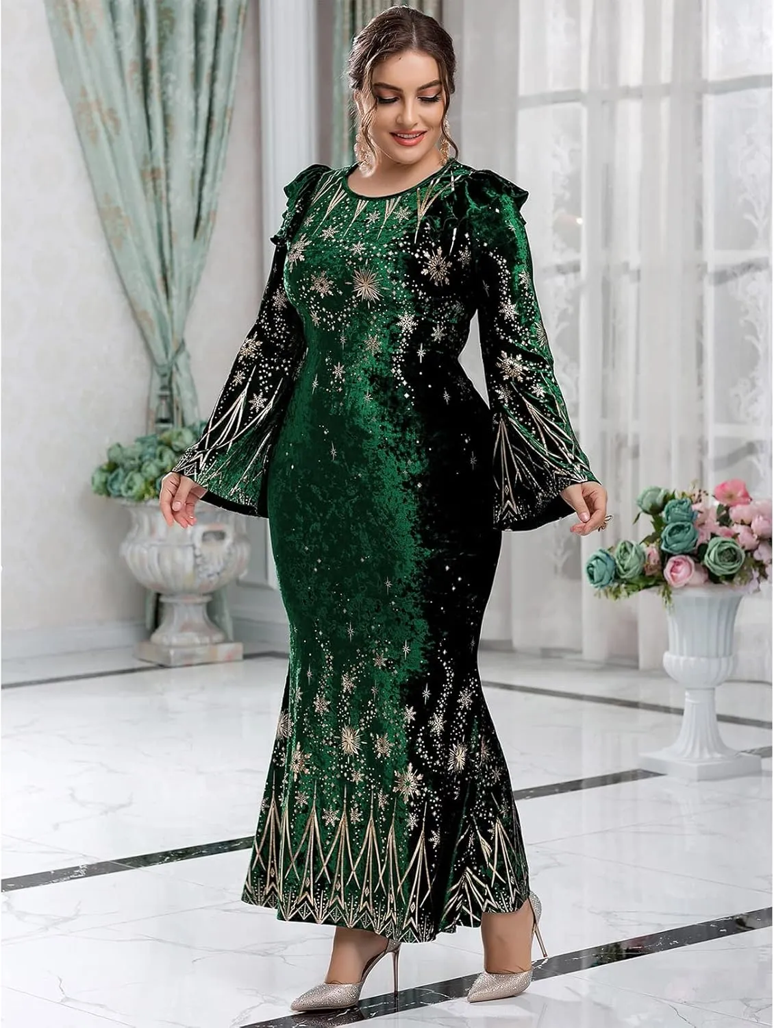 TOLEEN Plus Size Dress for Women Lace Floral Printed Luxury Chic Elegant Maxi Warp Dresses