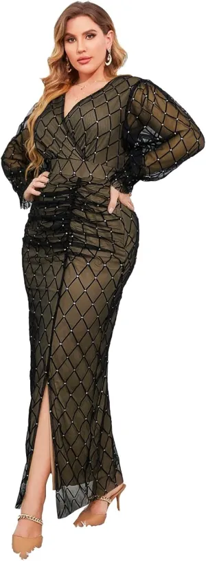 TOLEEN Plus Size Dress for Women Lace Floral Printed Luxury Chic Elegant Maxi Warp Dresses