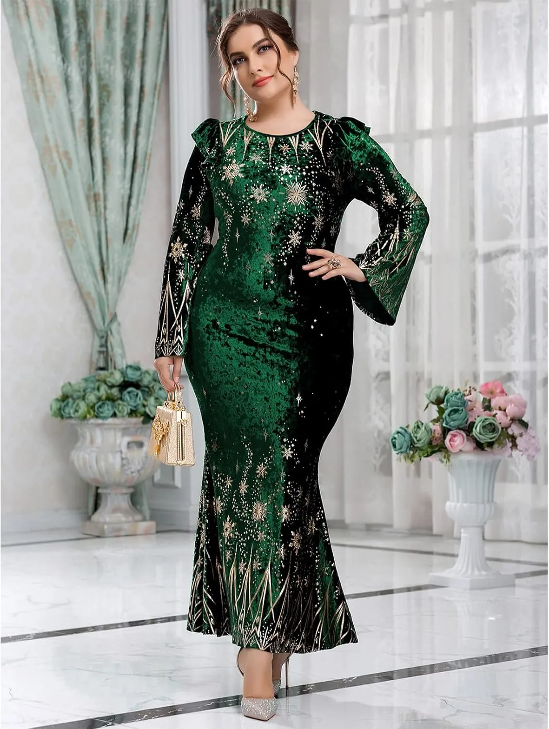 TOLEEN Plus Size Dress for Women Lace Floral Printed Luxury Chic Elegant Maxi Warp Dresses
