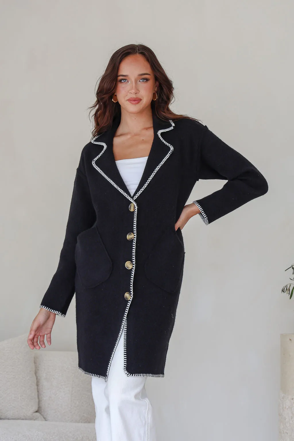 Tribecca 4 Button Coatigan - Black