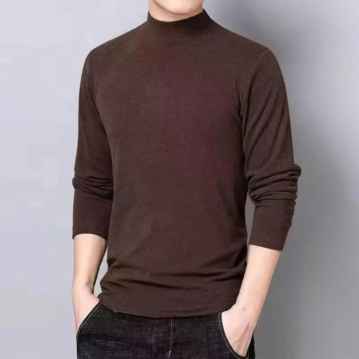 Turtleneck Shirts for Men Mock Neck Pullover Lightweight Sweaters Long Sleeve Thermal Undershirts Comfy Soft Knitwear