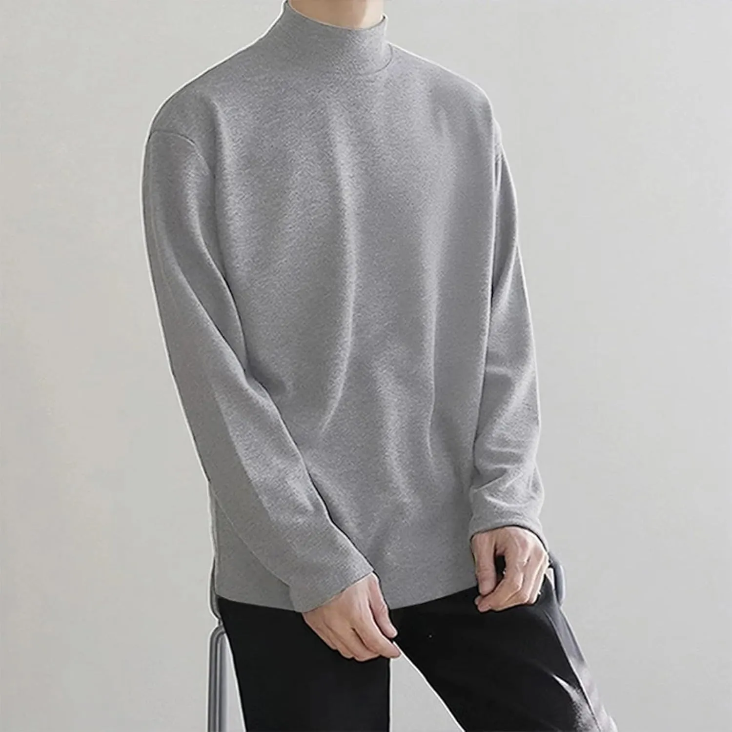 Turtleneck Shirts for Men Mock Neck Pullover Lightweight Sweaters Long Sleeve Thermal Undershirts Comfy Soft Knitwear