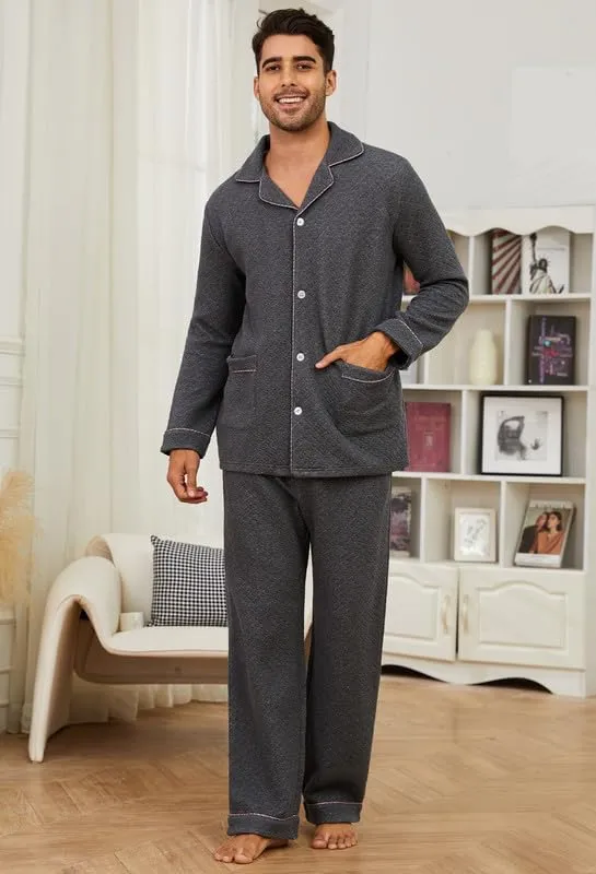 U2SKIIN Mens Pajama Set Soft Warm Long Sleeve Quilted Fabric Cotton Cozy Sleepwear Button-Down Pjs