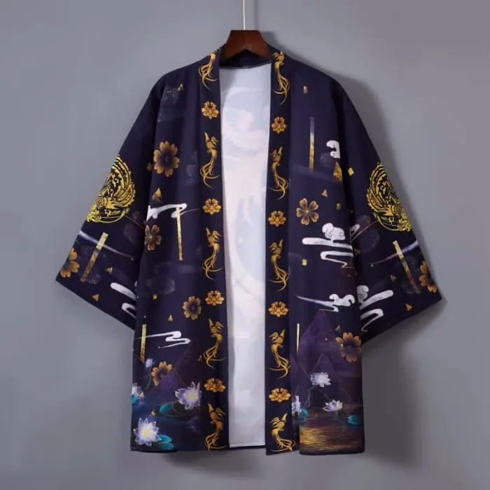 Vintage Phoenix Crane Print Cardigan Outerwear