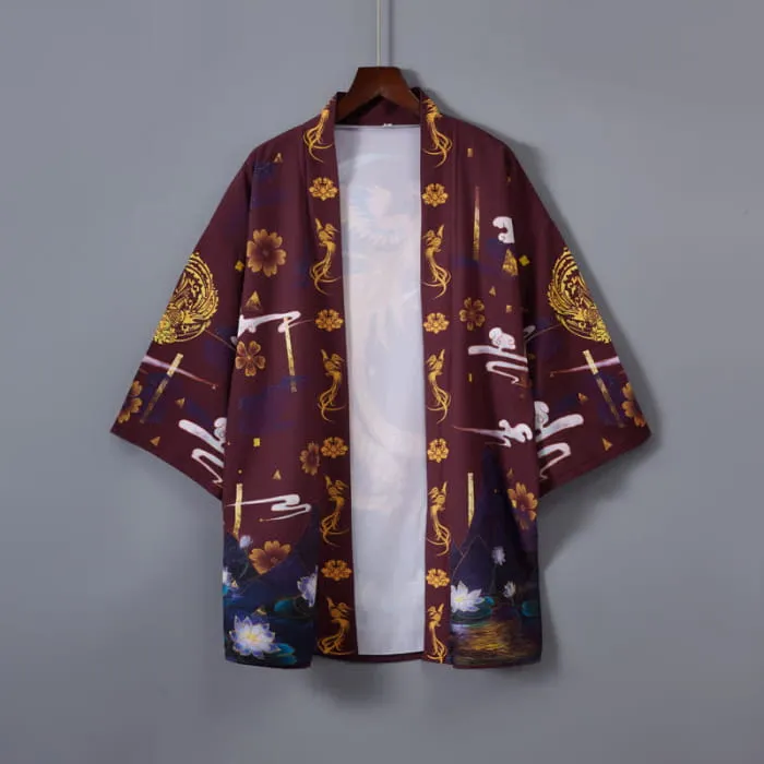 Vintage Phoenix Crane Print Cardigan Outerwear