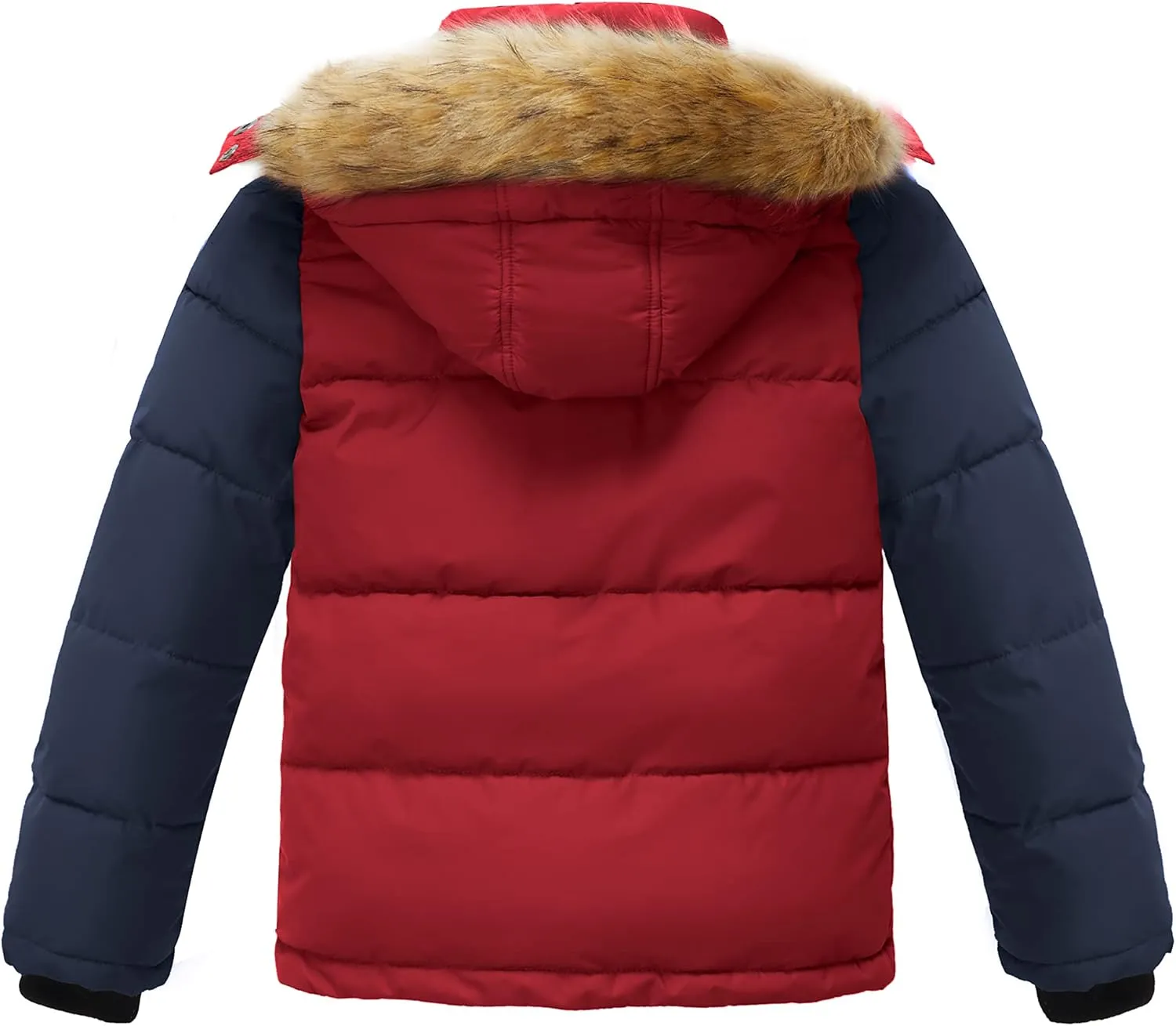 wantdo Boys' Winter Coat Warm Puffer Coat Waterproof Winter Jacket with Faux Fur Hood