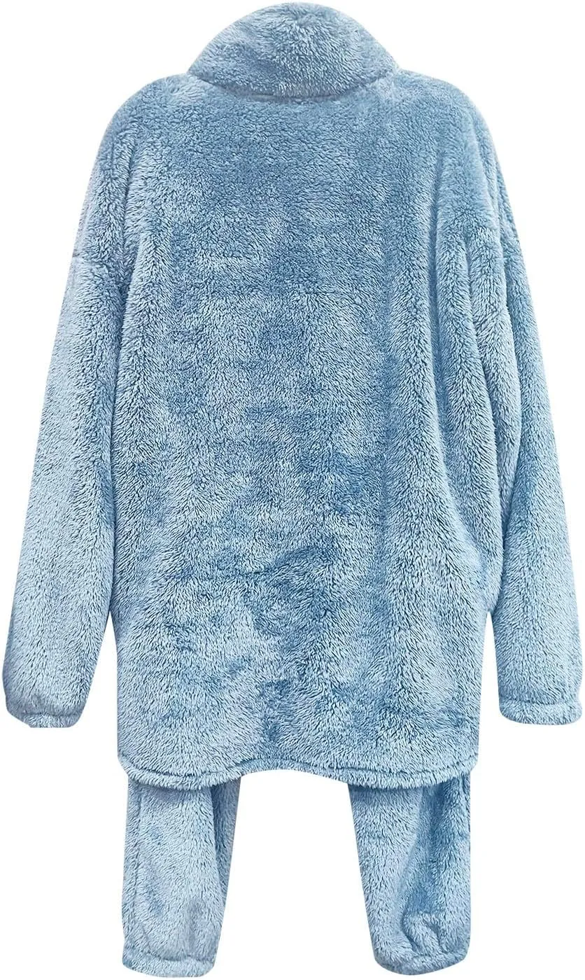Warm Pajamas for Women Fuzzy Pajama Sets Cozy Fleece Oversized Pullover Pants Sets Half Zip Loungewear 2 Piece Pjs