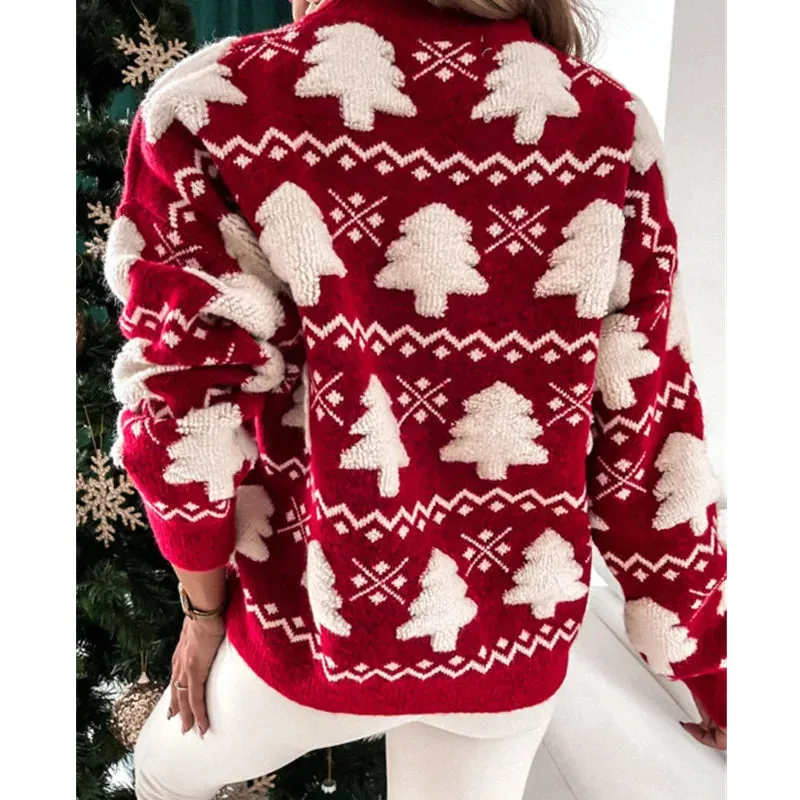 Wenkouban-Christmas Thanksgiving outfits_Half Turtle Collar Towel Embroidered Long Sleeve Autumn Winter Pullover Christmas Sweater