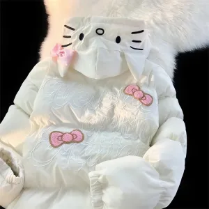 White Kitten Bomber Puffer Jacket