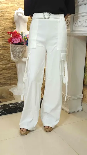 White Wide Leg Cargo