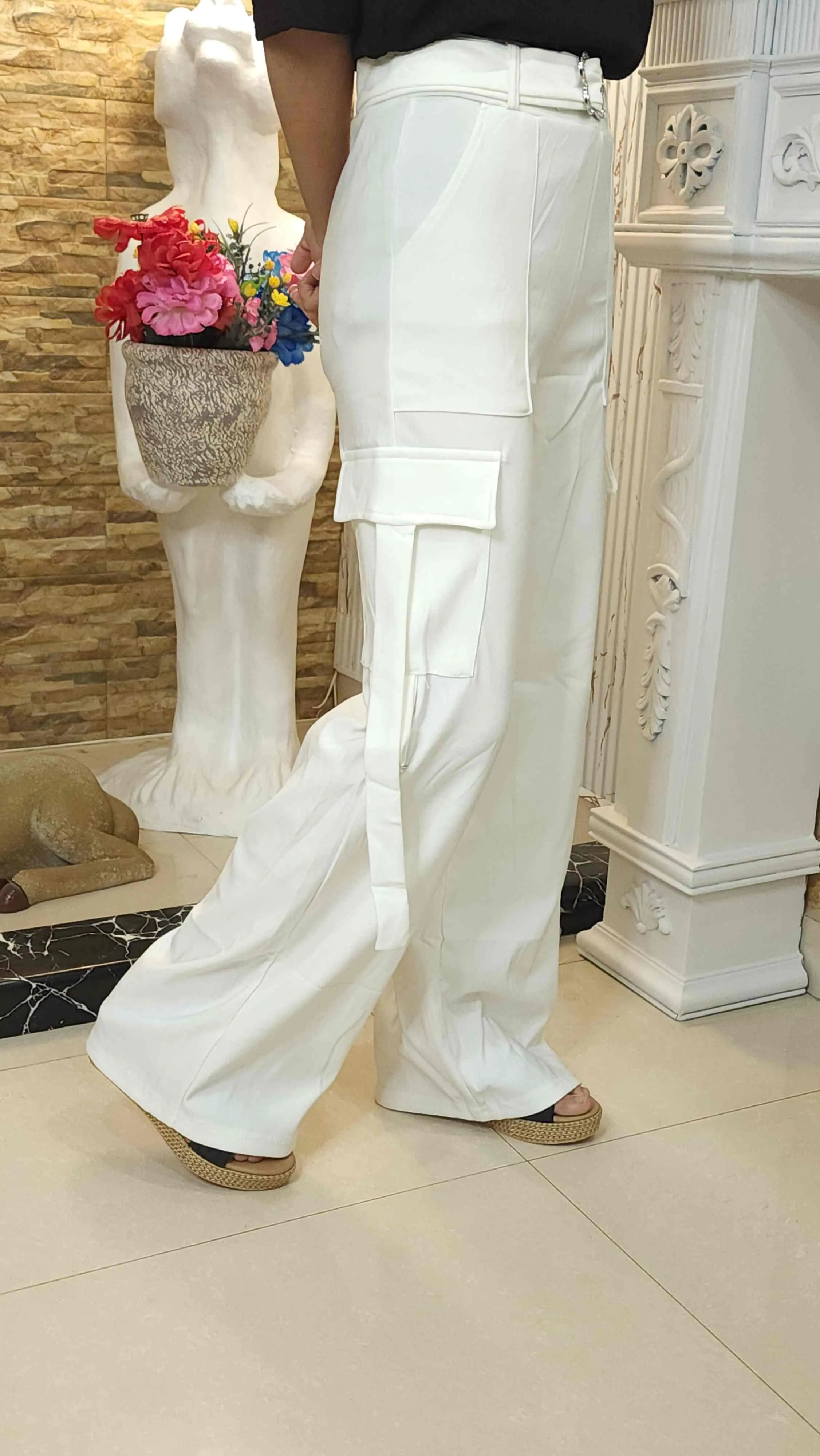 White Wide Leg Cargo