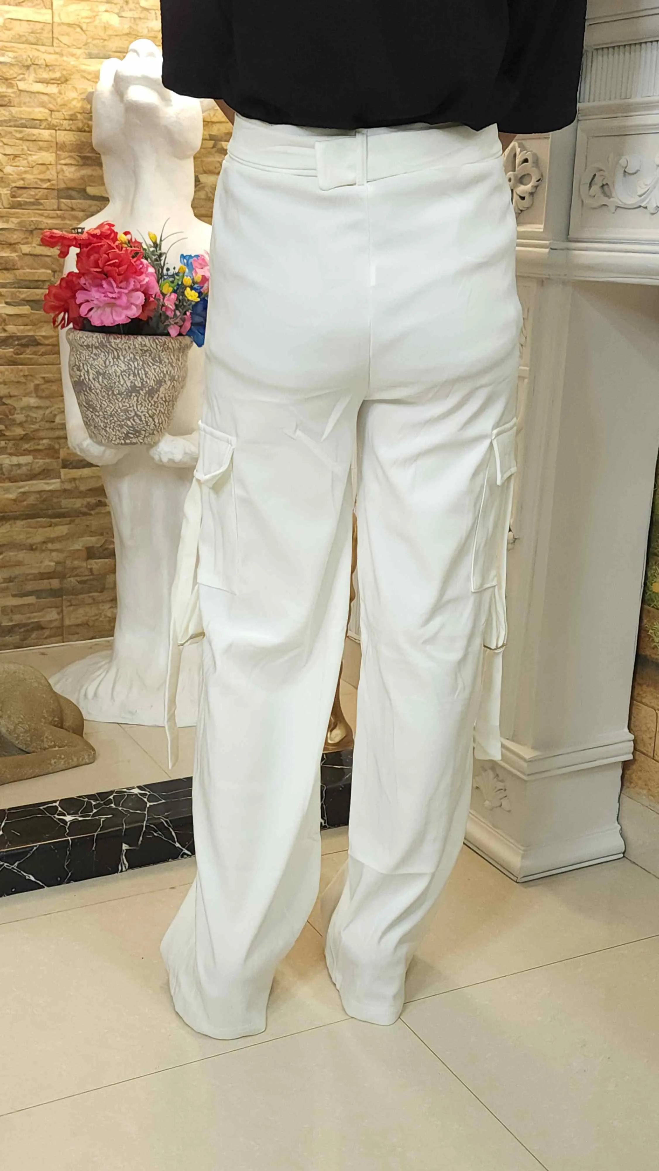 White Wide Leg Cargo