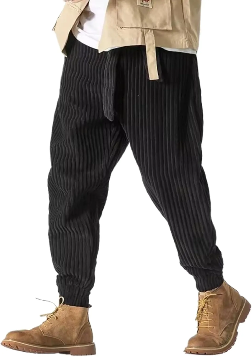 Winter Japanese Men Corduroy Harem Pants Oversized Black1 XL