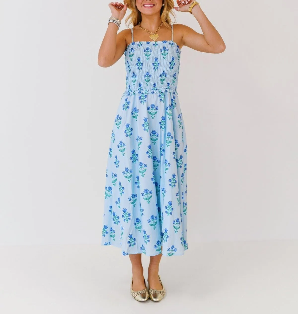 Women Boho Cami Maxi Dress Spaghetti Strap Smocked Long Dress Swing Tiered A-line Dresses Summer Beach Sundress