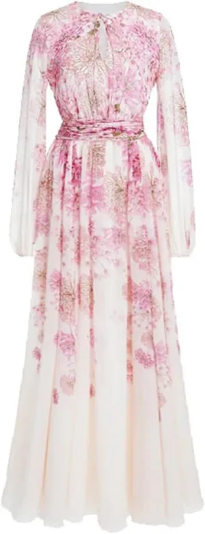 Women Floral Printing A Line Midi Long Vintage Dress Lady Frence Chic Plus Size Streetwear Dress