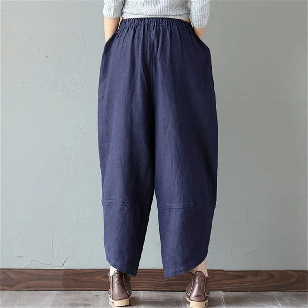Women Harem Pants Boho Vintage Cotton Linen Wide Leg Pants Hippie Trousers