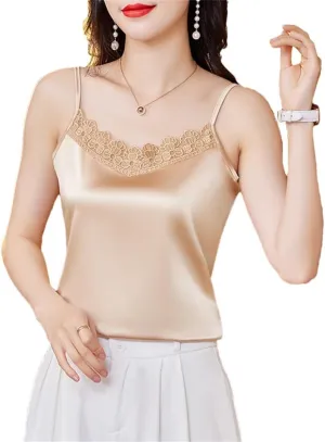 Women Sexy Lace Patchwork Tank Top Summer Sleeveless Camisole Camis Shirt