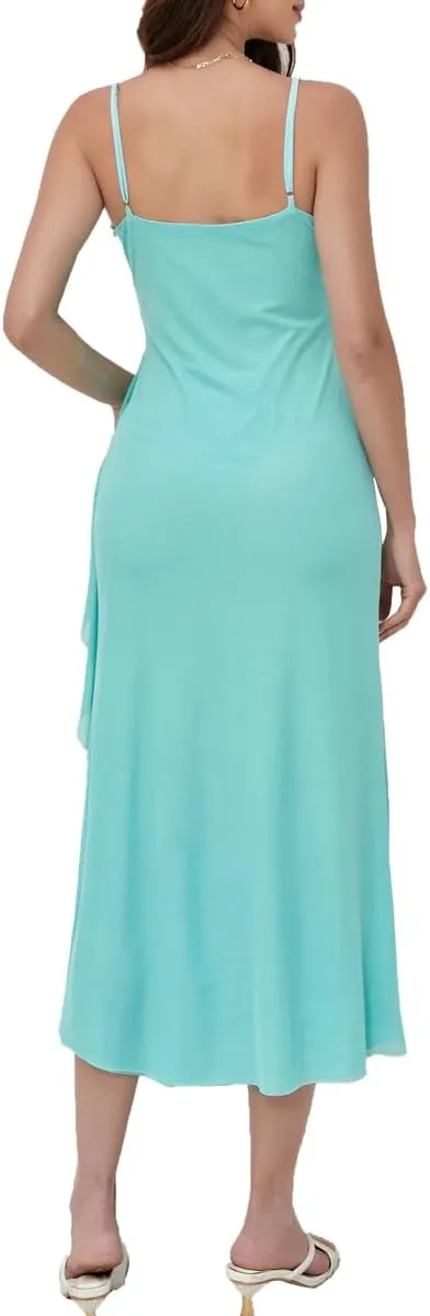 Women's 2025 Spaghetti Strap Ruffle Side Split Long Dress Elastic Slim Party Maxi Dresses