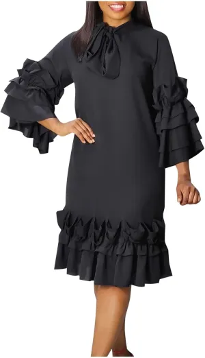 Women's Fashion Casual Ruffle Hem Flare Sleeve Plus Size Maxi Dress Petite Dresses for Women