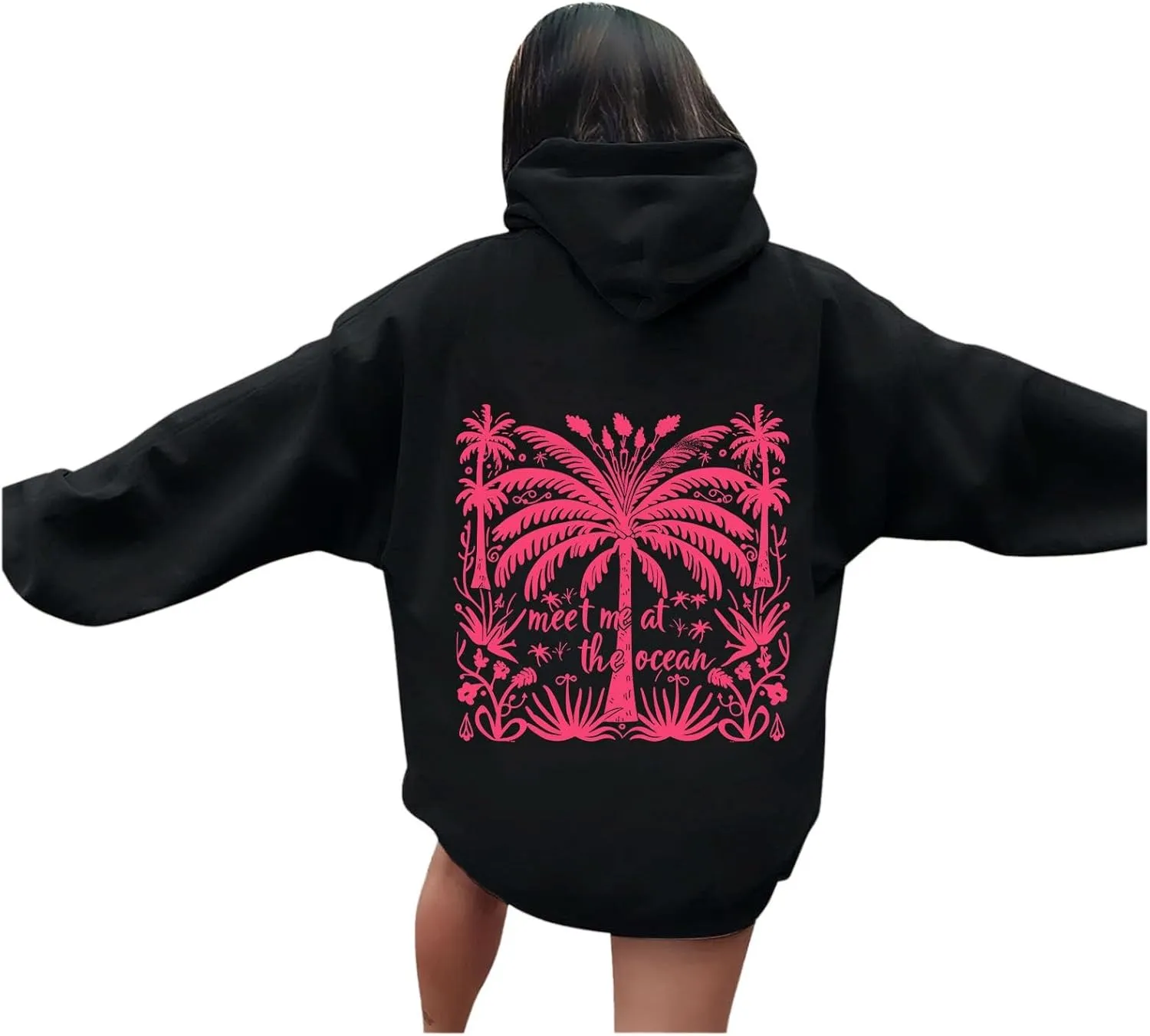 Womens Letter Print Oversized Hoodies Sweatshirts Casual Long Sleeve Pullover Tops with Pocket Fashion Outfits Clothes