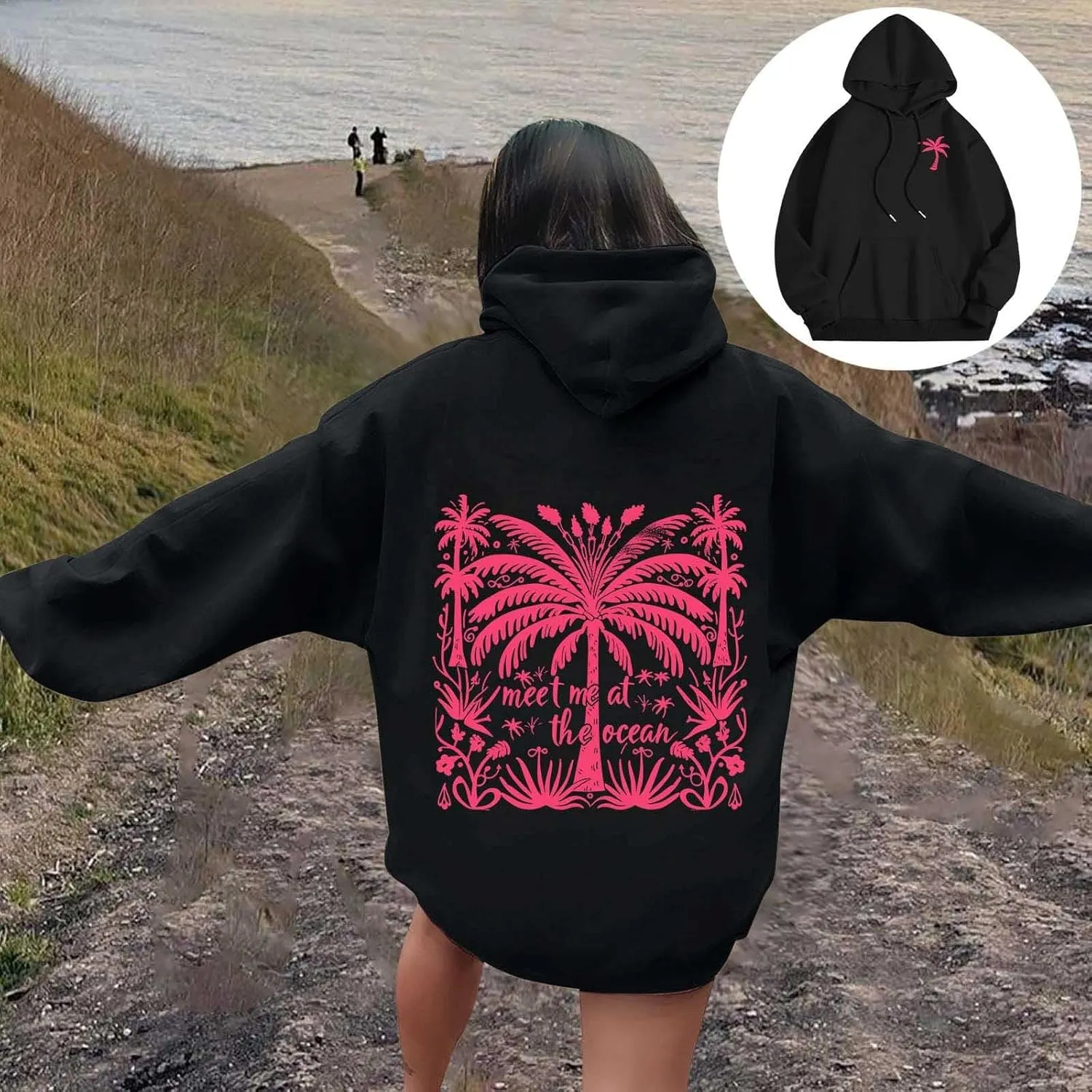 Womens Letter Print Oversized Hoodies Sweatshirts Casual Long Sleeve Pullover Tops with Pocket Fashion Outfits Clothes