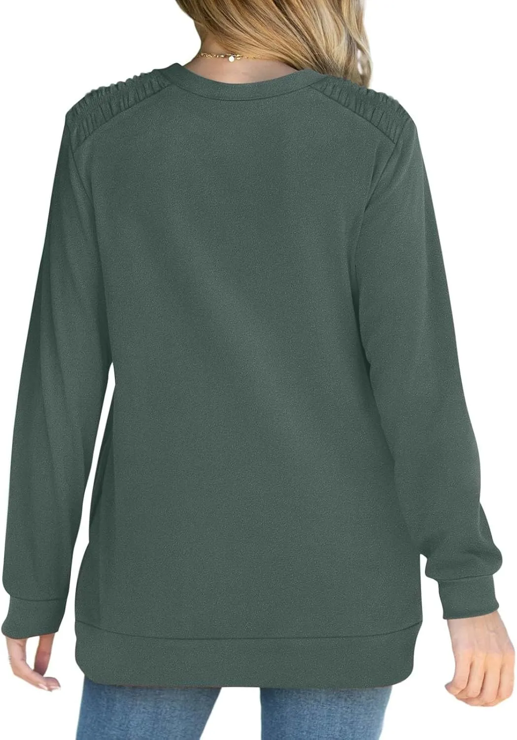 Womens Oversized Crewneck Sweatshirt Pleated Long Sleeve Tunic Tops Loose Fit Pullover Top Fall Clothes with Pockets