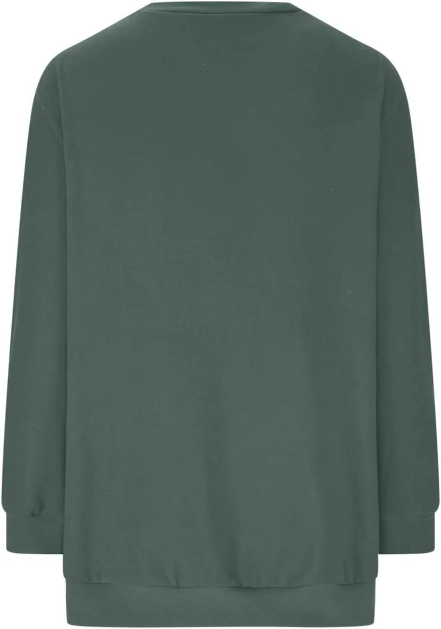 Womens Oversized Crewneck Sweatshirt Pleated Long Sleeve Tunic Tops Loose Fit Pullover Top Fall Clothes with Pockets