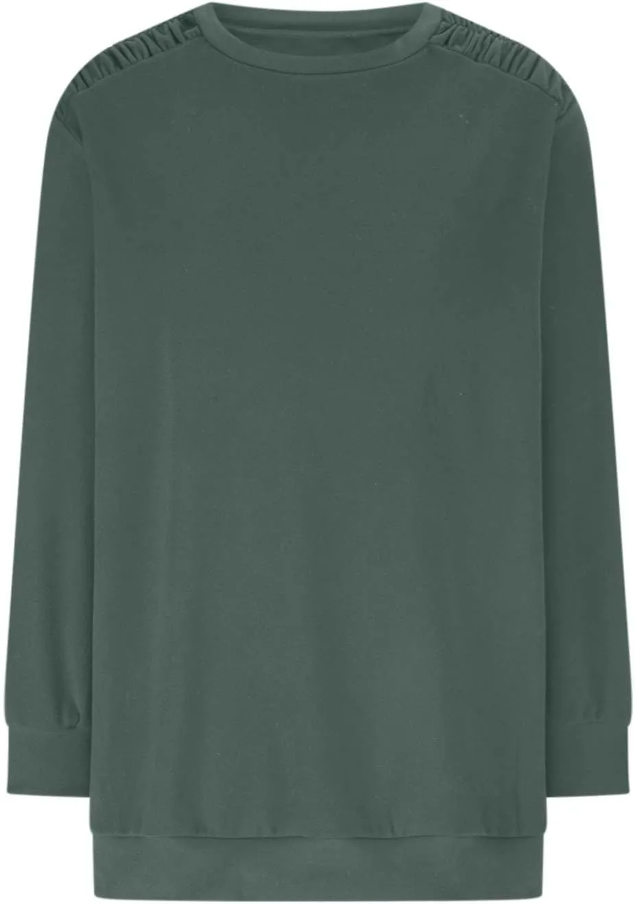 Womens Oversized Crewneck Sweatshirt Pleated Long Sleeve Tunic Tops Loose Fit Pullover Top Fall Clothes with Pockets