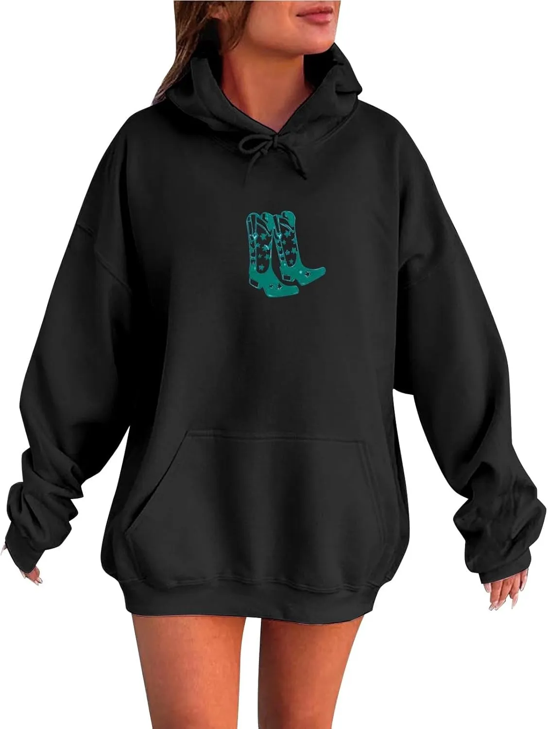 Women's Oversized Hoodie Slogan Letter Graphic Long Sleeve Preppy Sweatshirt Aesthetic Pullover with Pockets