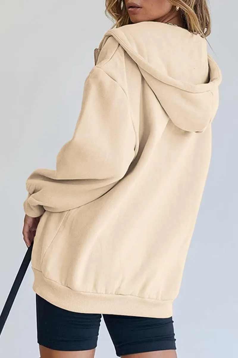 Womens Oversized Zip Up Hoodies Loose Long Sleeve Zipper Hooded Sweatshirt Casual Solid Jackets with Pockets