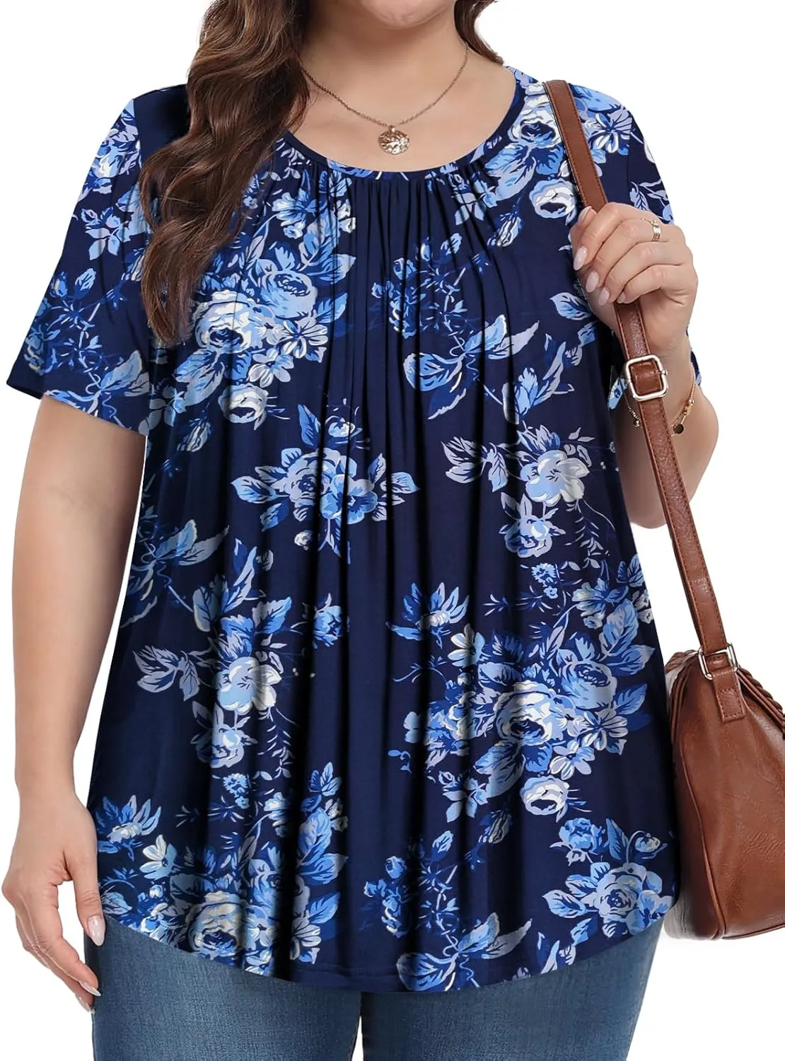 Womens Plus Size Tops Summer Shirts Tunic Short Sleeve Crew Neck Loose Fit Blouse 1X-5X