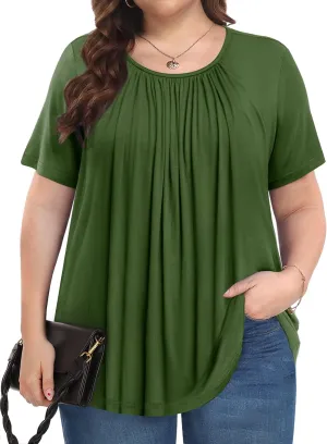 Womens Plus Size Tops Summer Shirts Tunic Short Sleeve Crew Neck Loose Fit Blouse 1X-5X