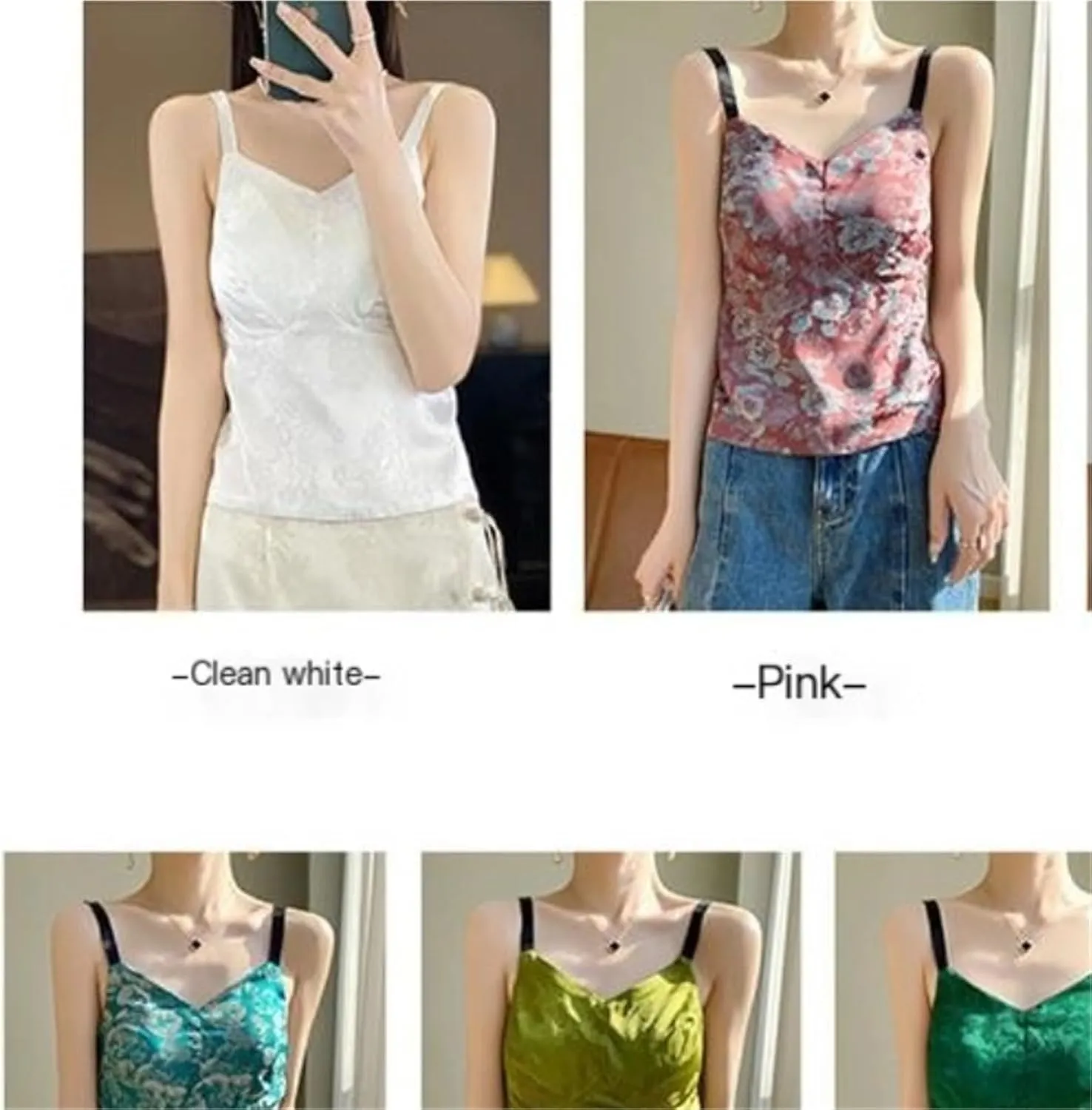 Women's Satin Textured Camisole Acetate Built-in Bra 3D Floral Irregular Cut Workwear Top