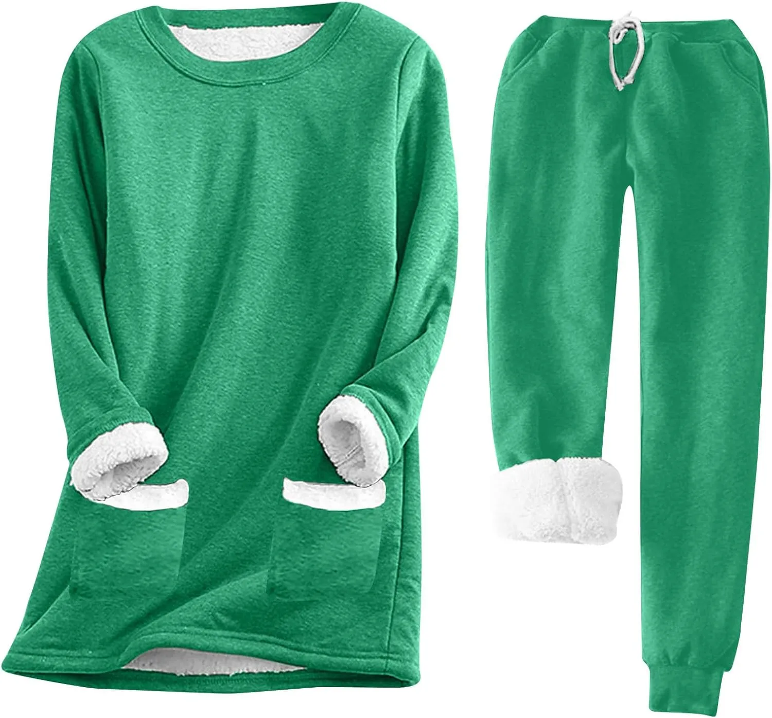 Women's Sherpa Lined Pullover Fleece Crewneck Sweatshirts Cute Winter Warm Fuzzy Sweaters Casual Loungewear