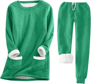 Women's Sherpa Lined Pullover Fleece Crewneck Sweatshirts Cute Winter Warm Fuzzy Sweaters Casual Loungewear