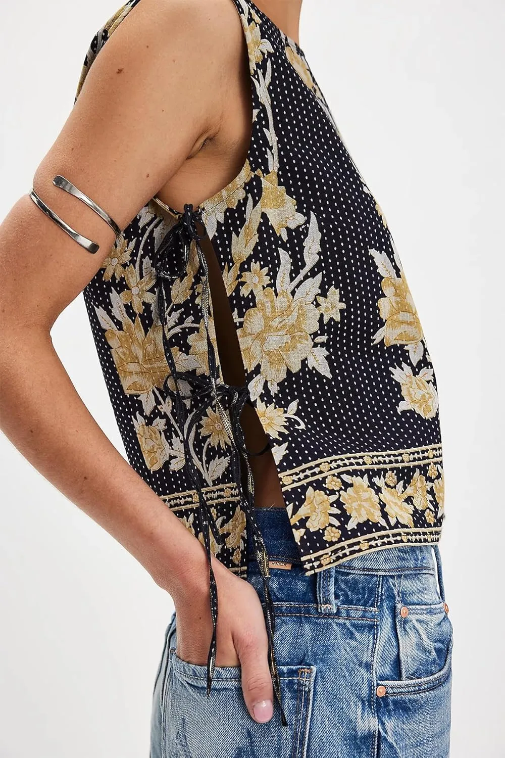 Womens Side Tie Top Vest Shirts Sleeveless Y2 Going Out Camisole Summer Cami Aesthetic Square Neck Boxy Tank Tops